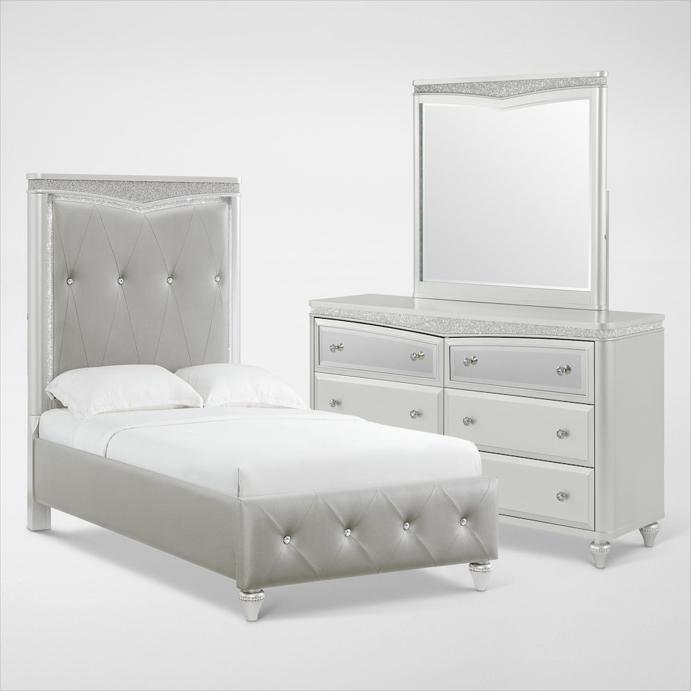 posh silver  pc twin bedroom   