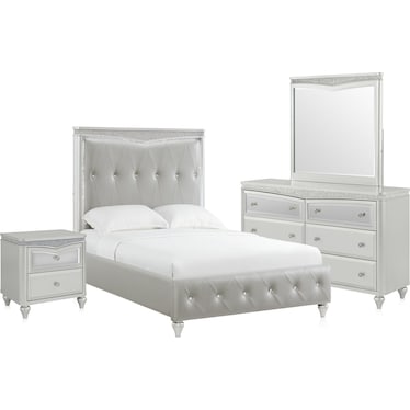 Posh 6-Piece Upholstered Youth Bedroom Set with Nightstand, Dresser and Mirror