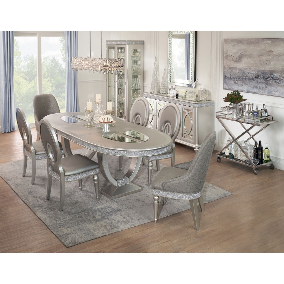 posh silver  pc dining room   