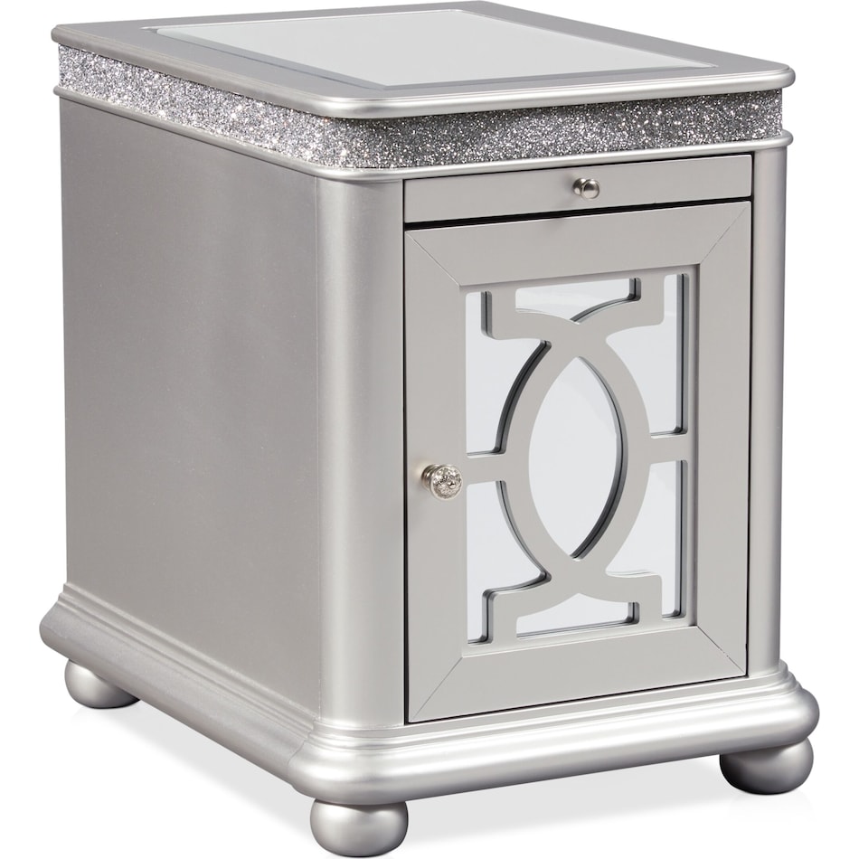 posh silver chairside table   