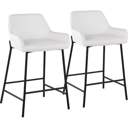 Prague Set of 2 Vegan Leather Counter-Height Stools - Black/White