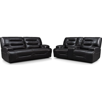 Preston Dual-Power Reclining Sofa and Loveseat Set - Black