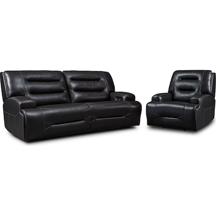 Preston Dual-Power Reclining Sofa and Recliner Set - Black