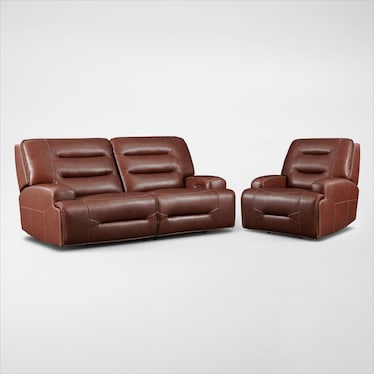 Preston Dual-Power Reclining Sofa and Recliner Set - Caramel