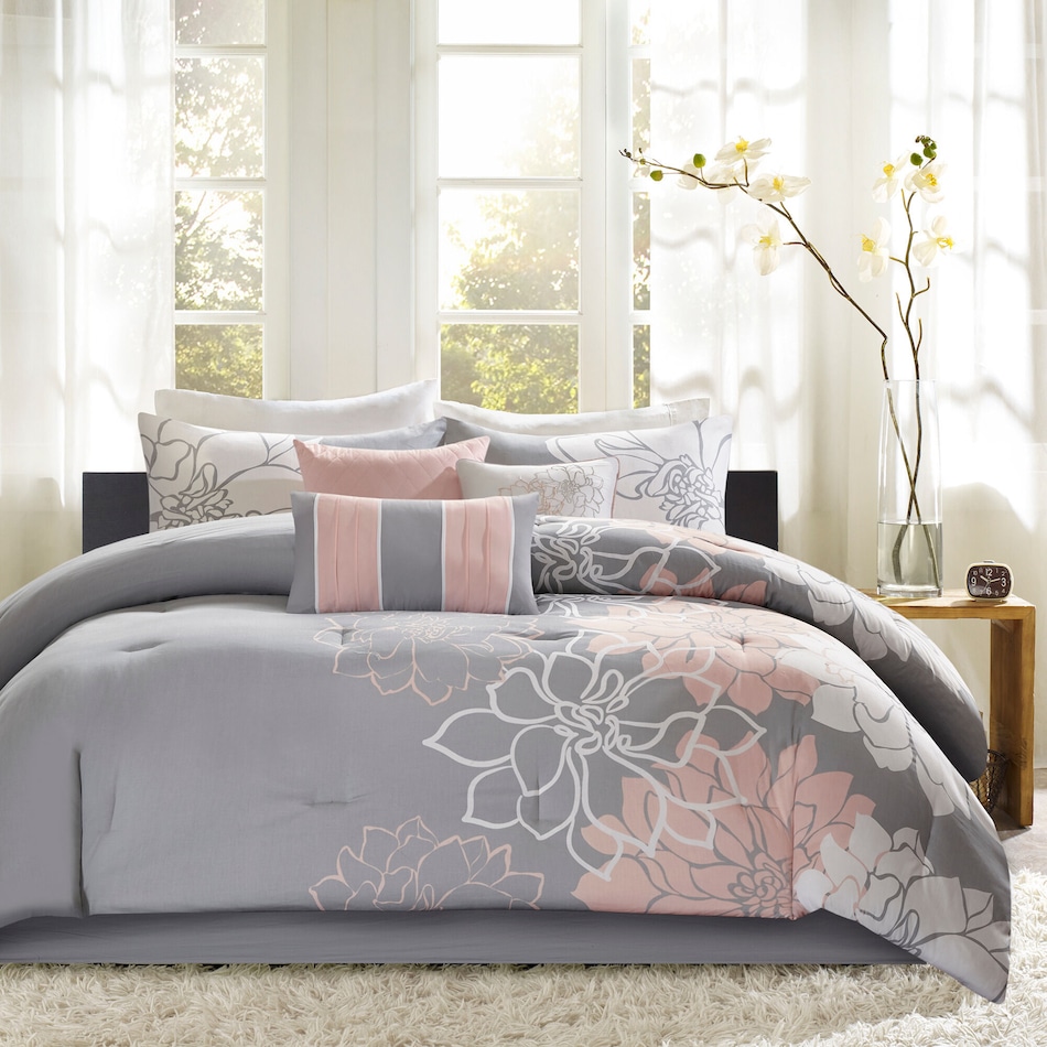 prissy gray queen bedding set   