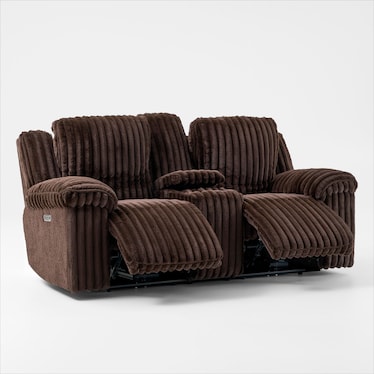 Rafi Dual-Power Reclining Loveseat with Console - Espresso