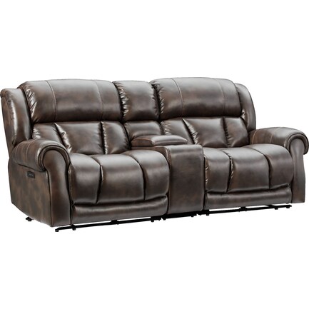 Rainier Dual-Power Reclining 3-Piece Sofa with Console - Brown