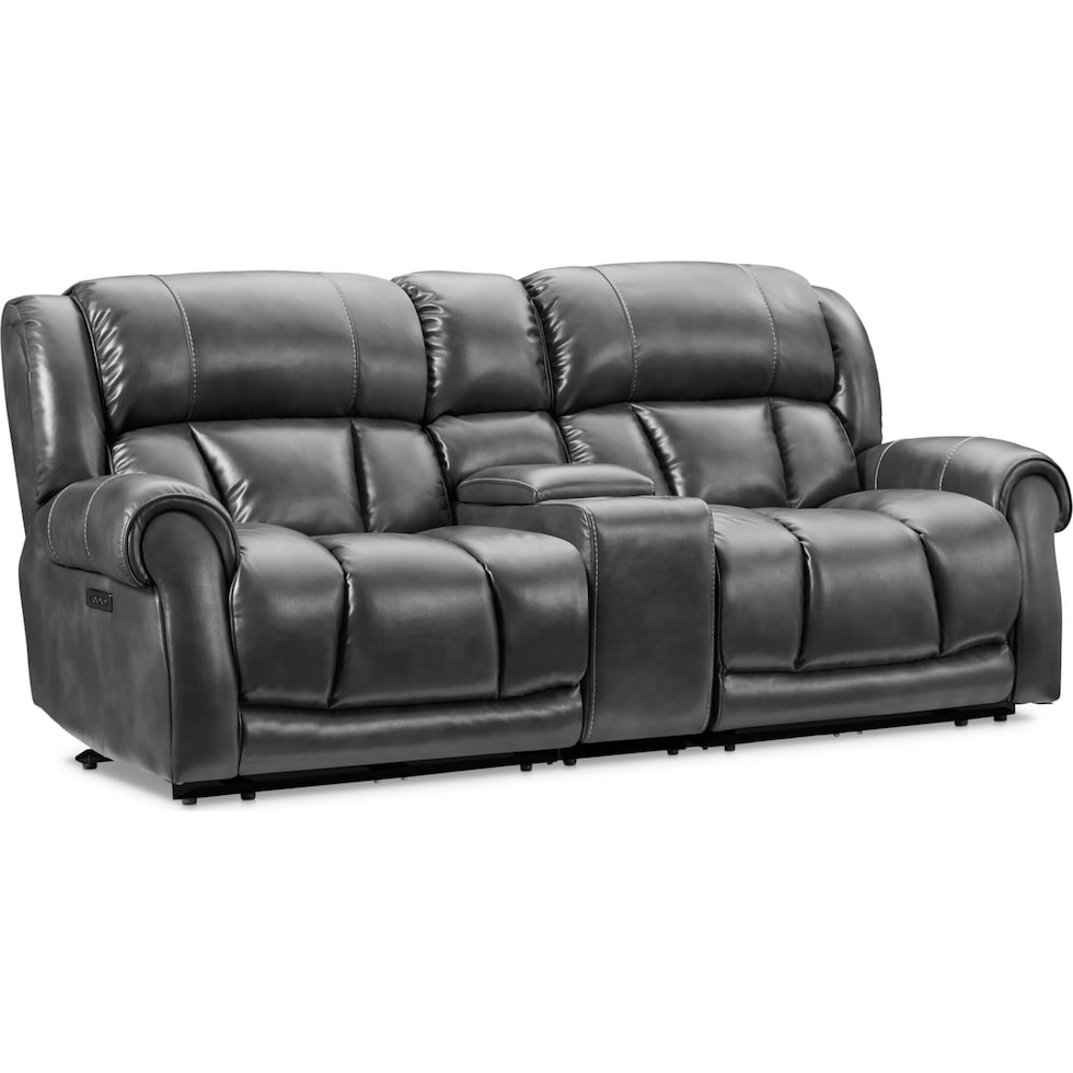 rainier gray  pc power reclining sofa   