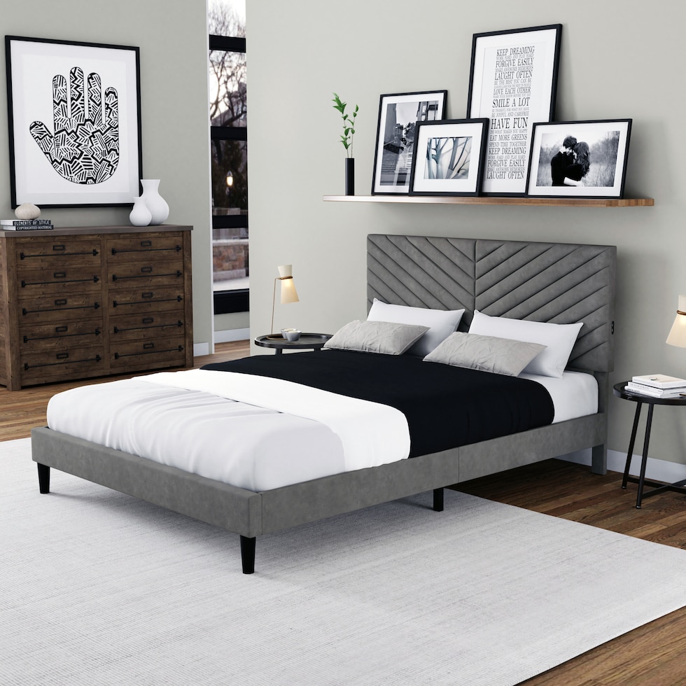 ralph gray queen bed   