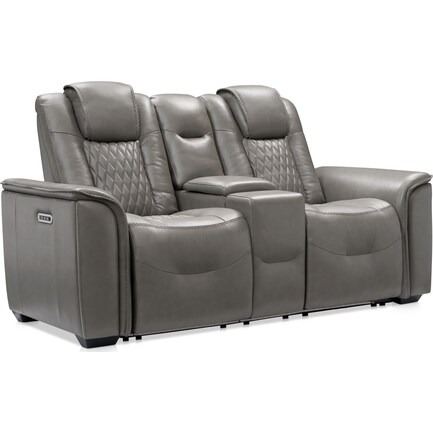 Randy Triple-Power Reclining Loveseat with Console - Gray