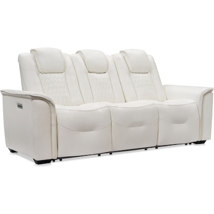 Randy Triple-Power Reclining Sofa with Drop-down Table - White
