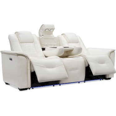 Randy Triple-Power Reclining Sofa with Drop-down Table - White