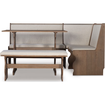 Razz Dining Table, Banquette and Bench - Brown/Linen