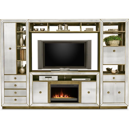 Reflection 4-Piece Entertainment Center with Contemporary Fireplace - Mirror