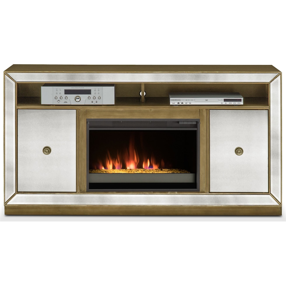 reflection entertainment mirrored fireplace tv stand   