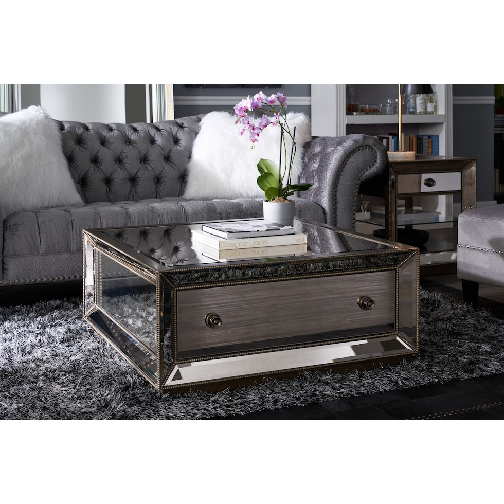 reflection antiqued mirror coffee table   