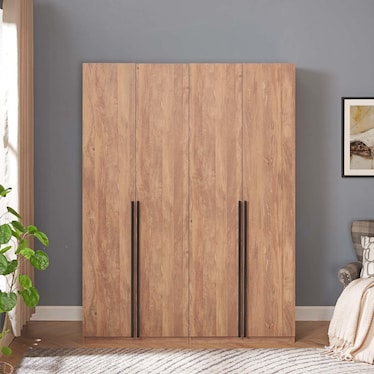 Rian Set of 2 Wardrobe Closets with 2 Hanging Rods, 2 Drawers, 3 Shoe Compartments, and 2 Shelves