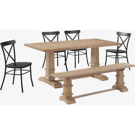 Ridgeline Dining Table, 4 Lex Dining Chairs and Bench