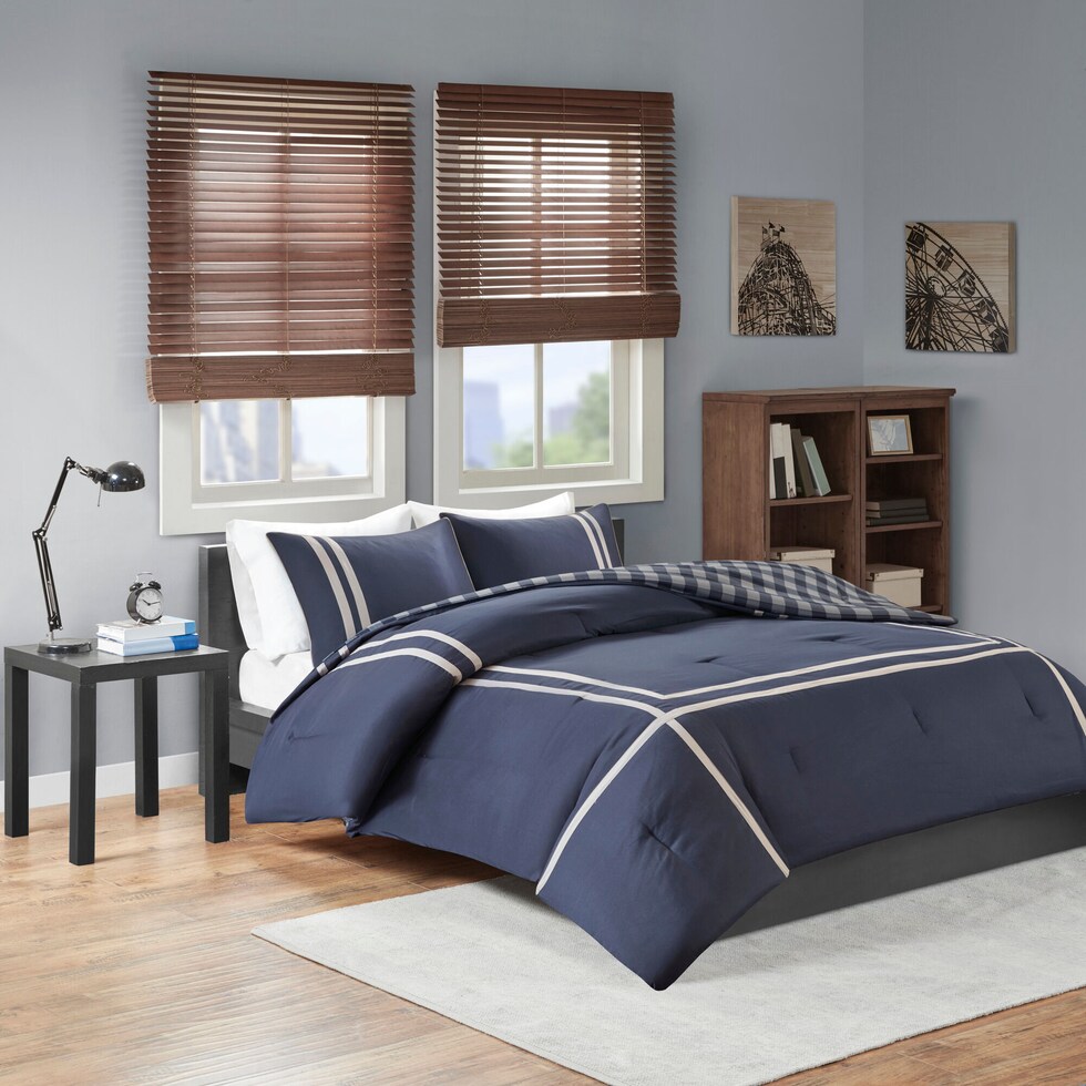 riggs blue full queen bedding set   