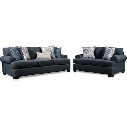 Riley Sofa and Loveseat Set - Indigo