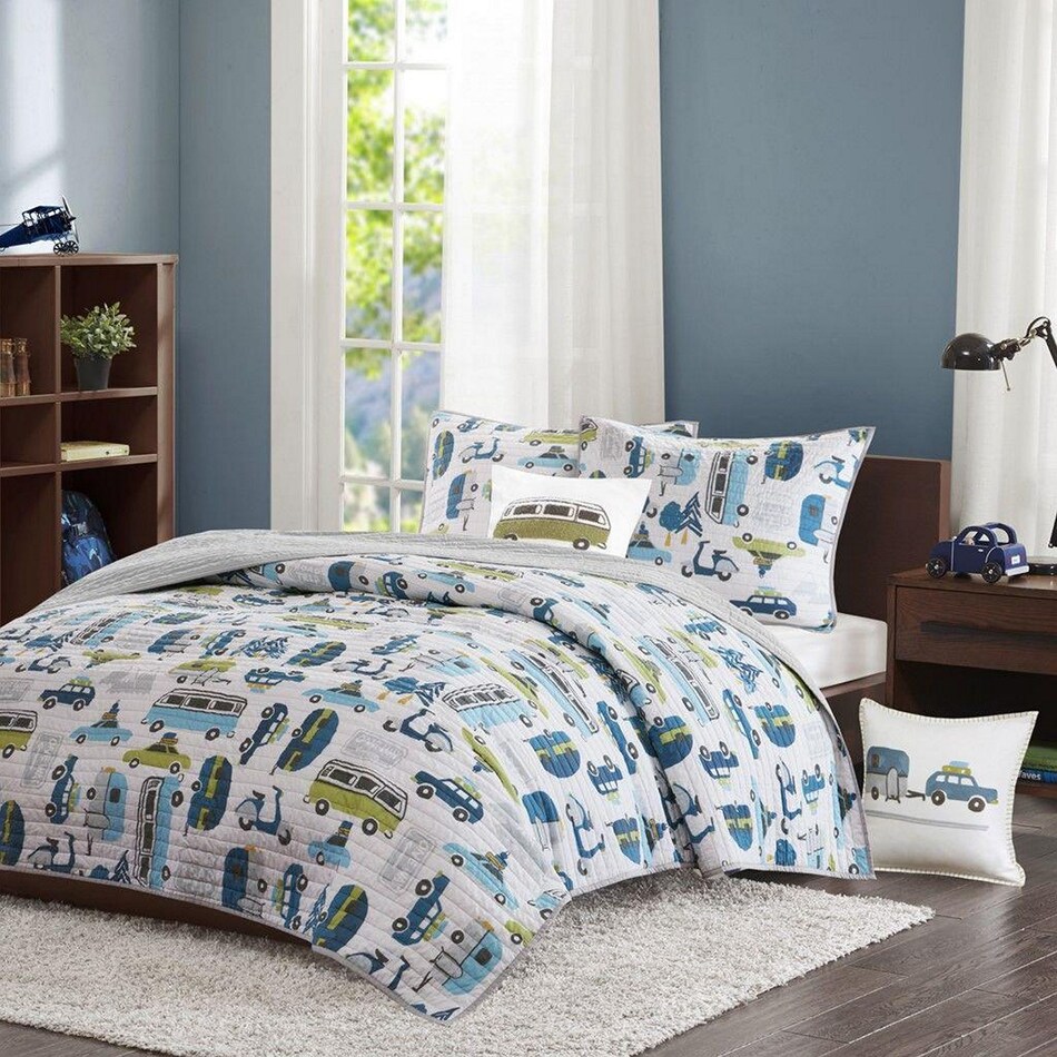 road trip blue and green twin bedding set   