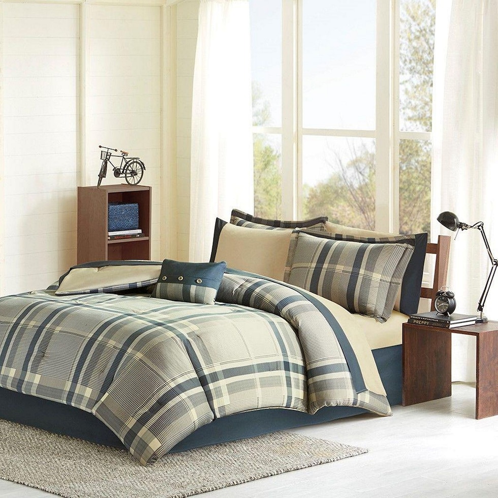 robbie navy plaid twin bedding set   