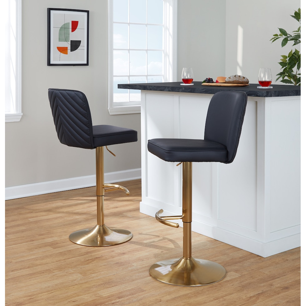 robby black vegan leather gold bar stool   