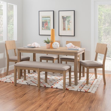 Rozon Dining Table, 4 Side Chairs and Bench