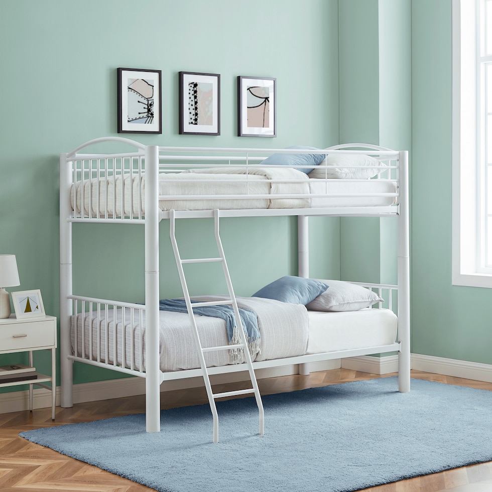 rufio white twin over twin bunk bed   