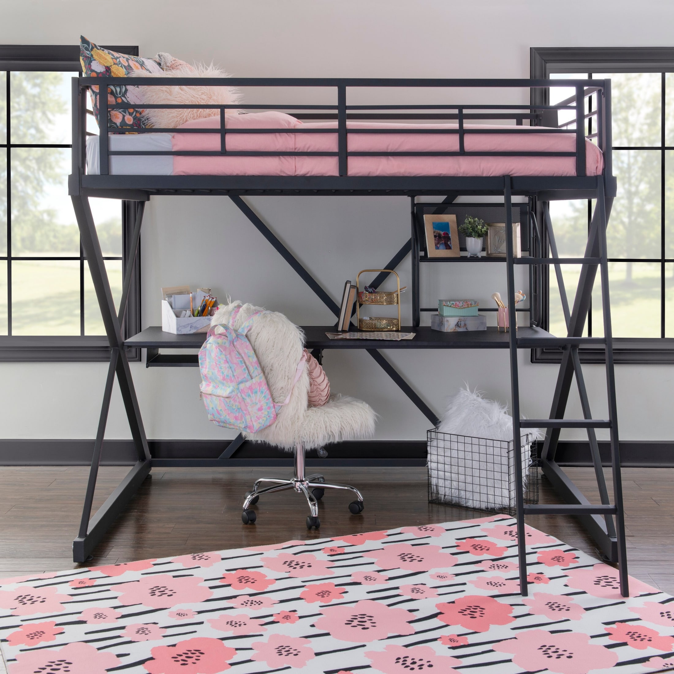 Loft bed with on sale desk black