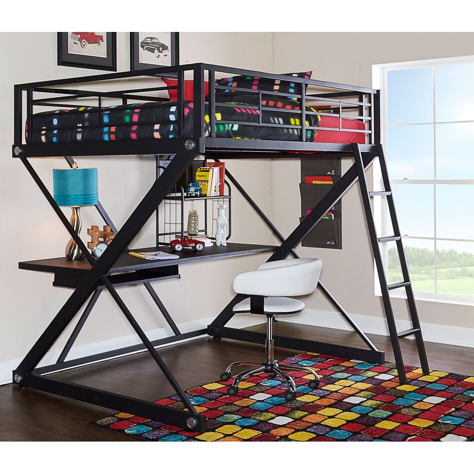 ryker black twin loft bed with desk   