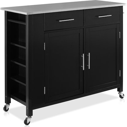Rylan Storage Cart - Black/Stainless Steel Top
