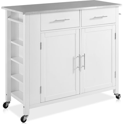 Rylan Storage Cart - White/Stainless Steel Top
