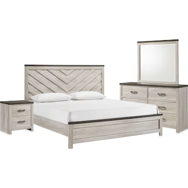 Ryland 6-Piece Panel Bedroom Set with Dresser, Mirror and Charging Nightstand