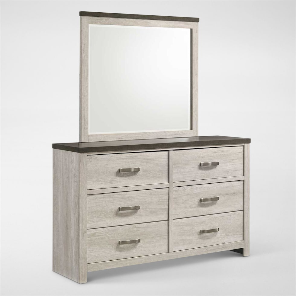 ryland bedroom two tone dresser and mirror   