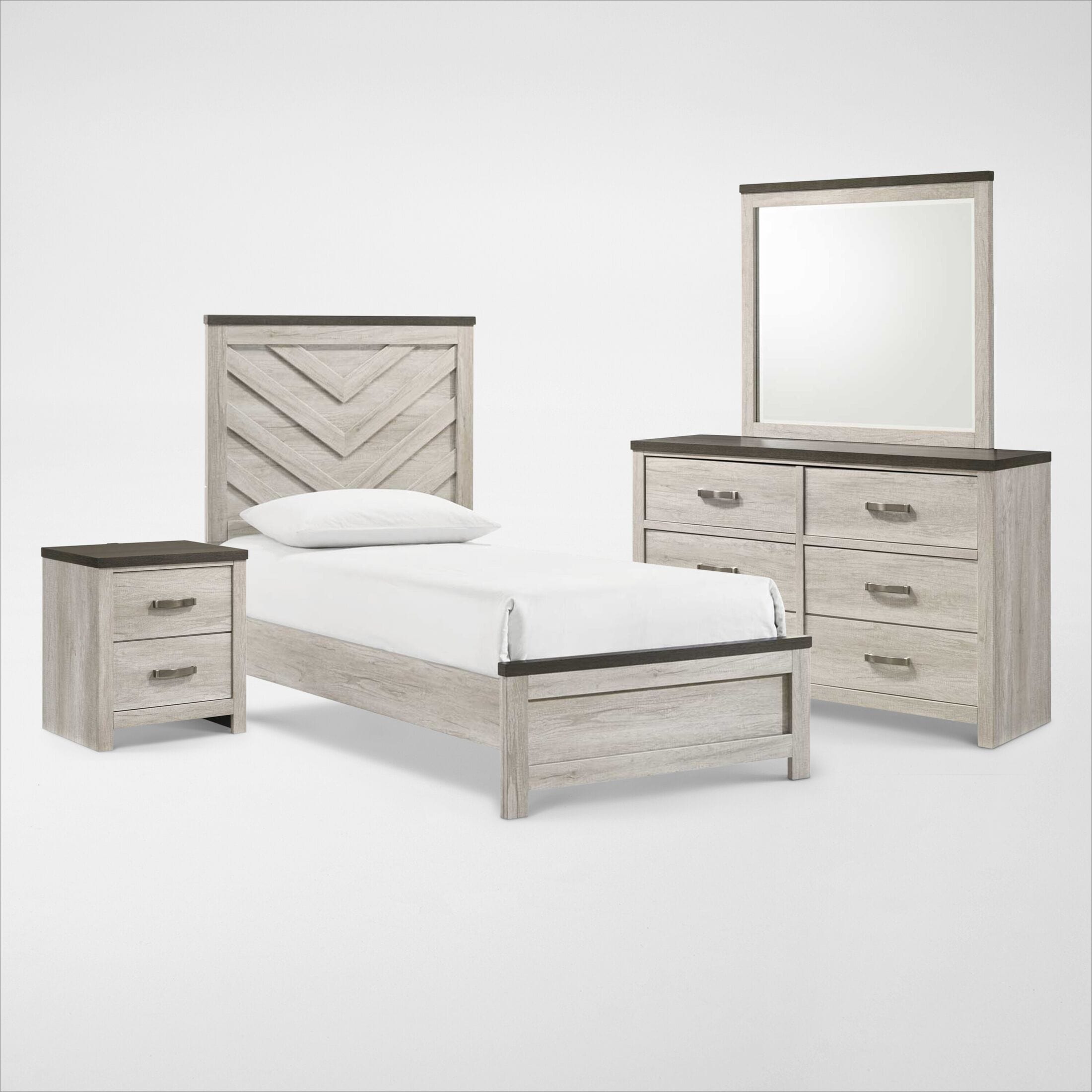 Ryland 6-Piece Youth Panel Bedroom Set with Dresser, Mirror and Nightstand with USB Charging