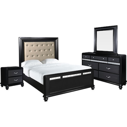 Sabrina 6-Piece Queen Bedroom Set with Nightstand, Dresser and Mirror - Black