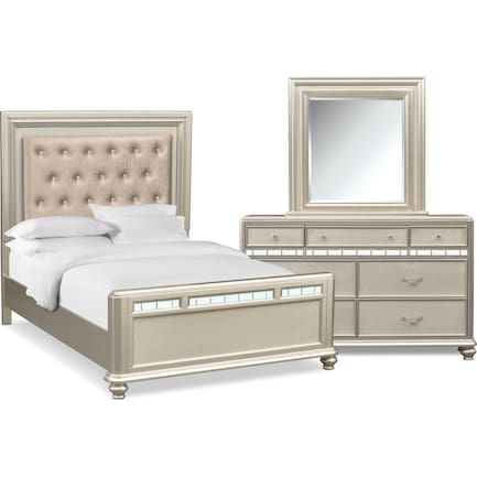 Sabrina 5-Piece Queen Bedroom Set with Dresser and Mirror - Platinum