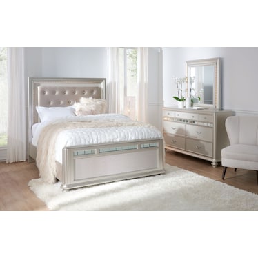 Sabrina 5-Piece Queen Bedroom Set with Dresser and Mirror - Platinum