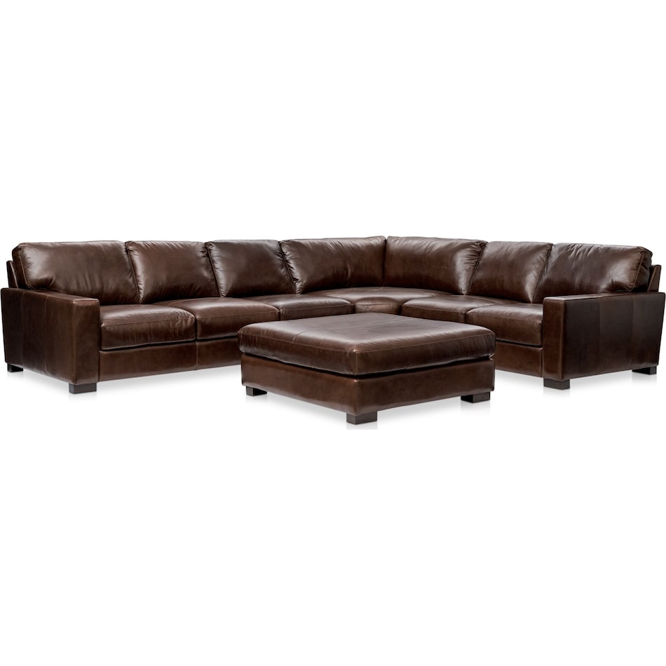 sanderson dark brown  pc sectional and ottoman   