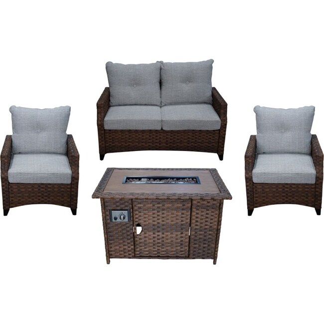 Outdoor Furniture - Santa Cruz Outdoor Loveseat, Set of 2 Chairs and Fire Table