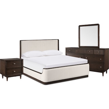 Santa Monica 6-Piece Upholstered Bedroom Set with Dresser, Mirror and Charging Nightstand