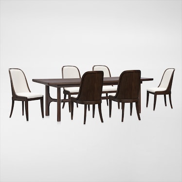 Santa Monica Rectangle Dining Table with 6 Upholstered Dining Chairs - Chestnut