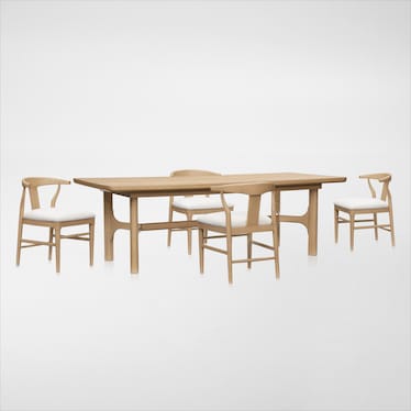 Santa Monica Rectangle Dining Table with 4 Wishbone-Back Dining Chairs - Natural