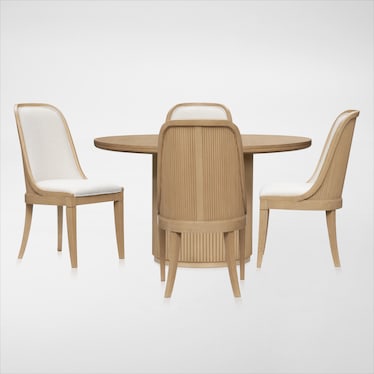 Santa Monica Round Dining Table with 4 Upholstered Dining Chairs - Natural