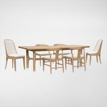 Santa Monica Rectangle Dining Table with 4 Wishbone-Back Dining Chairs and 2 Upholstered Dining Chai