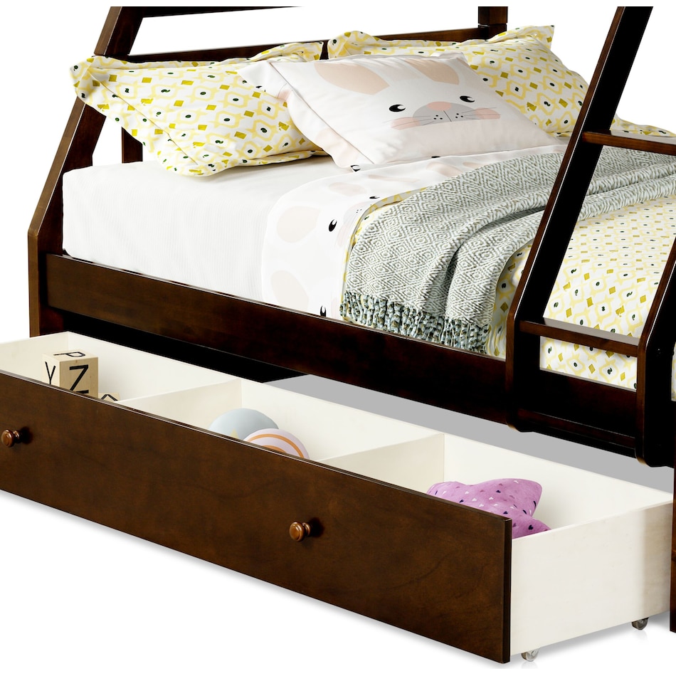 scout dark brown twin over full bunk bed with drawer storage   