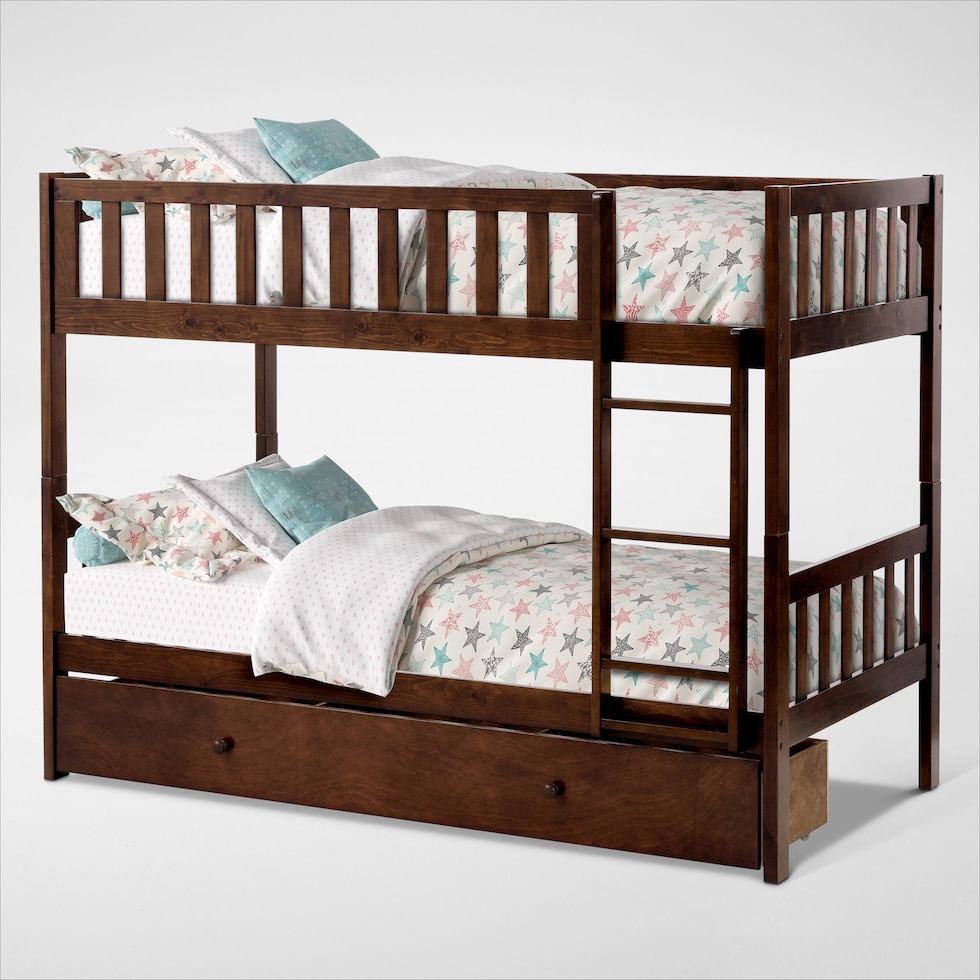 scout dark brown twin over twin bunk bed with drawer storage   
