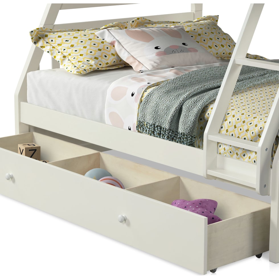 scout white twin over full bunk bed with drawer storage   