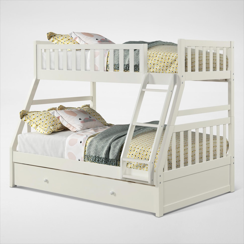 scout white twin over full bunk bed with drawer storage   